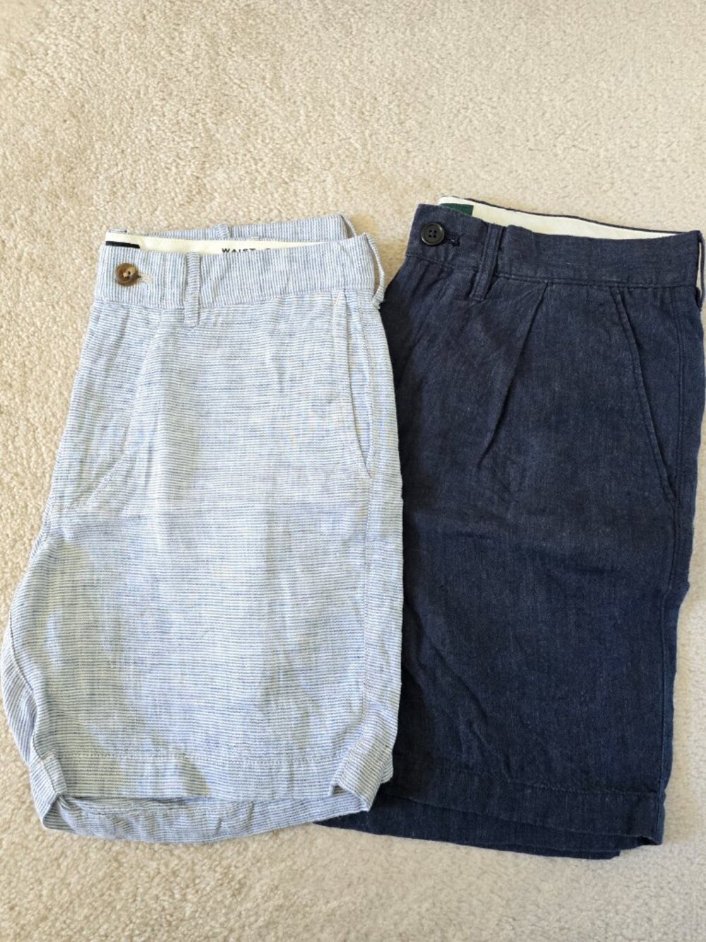 NWOT Lot of 2 J Crew Linen Shorts Size 29 Navy Blue Pleated White Striped